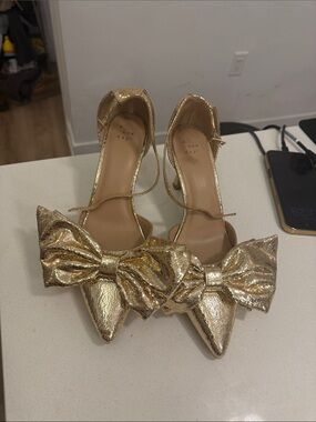 a new day Gold Pointed-Toe Bow Ankle-Strap Heels